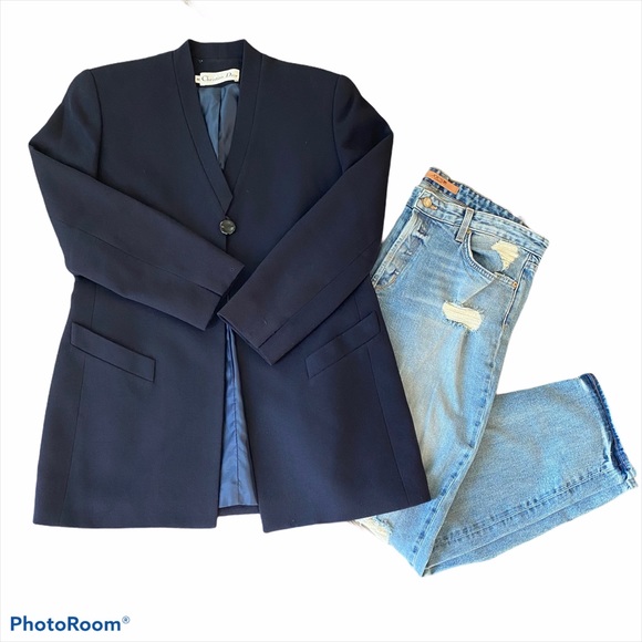 CHRISTIAN DIOR Navy 1 Button Blazer Size 8 - Picture 1 of 6